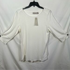 Chicos Zenergy Textured Envelope Hem Tunic Top Womens Size 1 in Alabaster